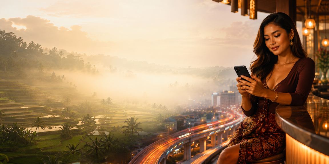 Model memperlihatkan notifikasi bonus cashback pada perangkat mobile