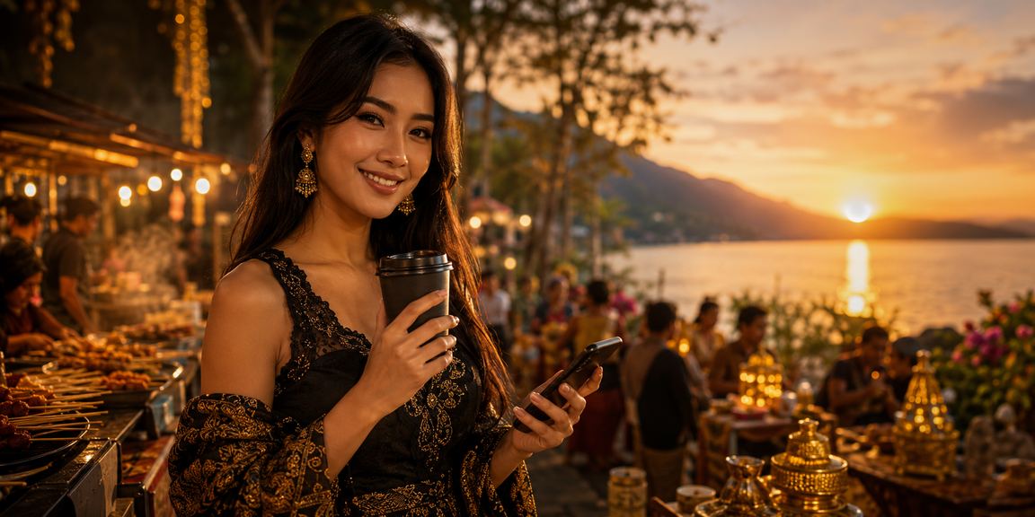 Pengguna mengakses casino mobile sambil menikmati kopi di kafe modern